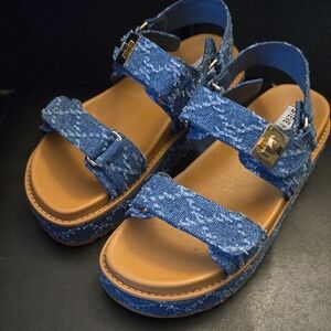 Steve Madden Blue Denim Sandals with Gold Accents